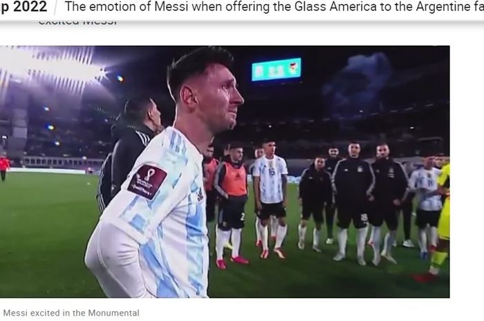 Lionel Messi tak sanggup menahan air mata usai laga Argentina vs Bolivia, Jumat (10/9/2021) pagi WIB.