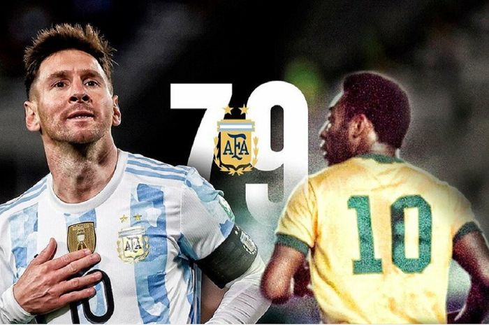 Lionel Messi melewati rekor gol Pele untuk level tim nasional di zona Amerika Selatan setelah mencetak hatrik dalam kemenangan 3-0 Argentina atas Bolivia di Kualifikasi Piala Dunia 2021, Jumat (10/9/2021). Messi 79 gol, Pele 77. 