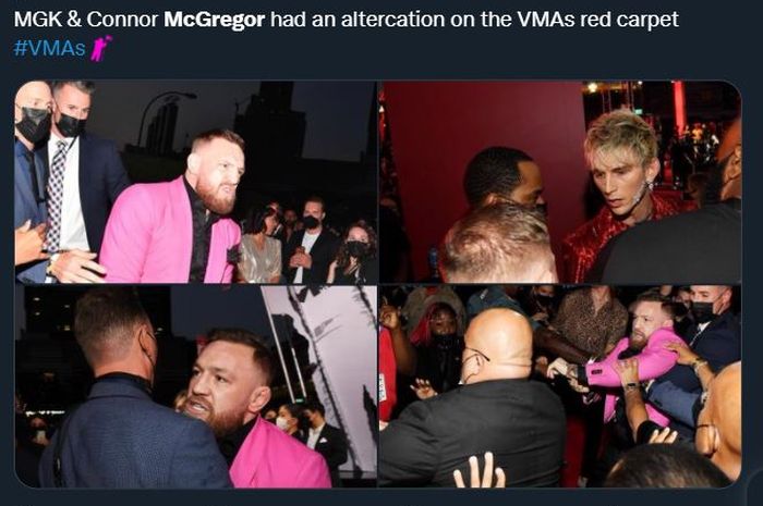 Potret Conor McGregor dan Machine Gun Kelly saat terlibat bentrok ketika menghadiri MTV VMA, Minggu (12/9/2021).