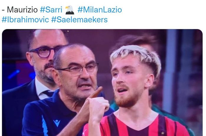 Laga AC Milan Vs Lazio di Stadion San Siro dalam laga pekan ketiga Liga Italia 2021-2022, Minggu (12/9/2021) malam WIB diwarnai insiden kartu merah Maurizio Sarri karena ribut dengan salah satu pemain Rossoneri, Alexis Saelemaekers.