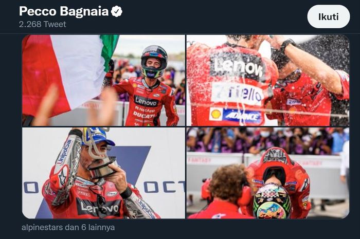 Kompilasi foto-foto Francesco Bagnaia saat memenangkan balapan MotoGP San Marino 2021 di Sirkuit Misano, Italia, Minggu (19/9/2021).
