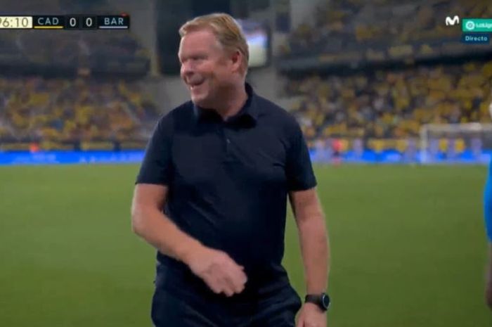 Ekspresi pelatih Barcelona, Ronald Koeman saat pertandingan melawan Cadiz, dalam jornada keenam Liga Spanyol 2021-2022 pada Kamis (23/9/2021) waktu setempat atau Jumat pukul 03.00 WIB.