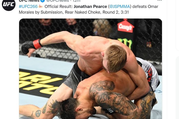 Jonathan Pearce mengalahkan Omar Morales dalam laga pertama UFC 266, Minggu (26/9/2021) WIB di Las Vegas.