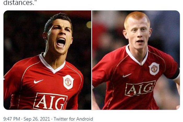 Cristiano Ronaldo (kanan) dan Richard Eckersley (kanan) pernah sama-sama memperkuat Manchester United.