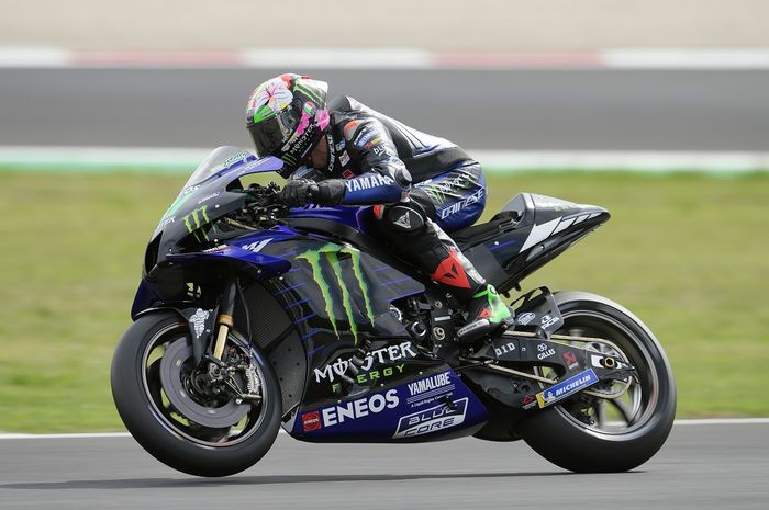 Pembalap Monster Energy Yamaha, Franco Morbidelli, saat menjalani tes resmi di Sirkuit Misano, Italia, 22 September 2021.