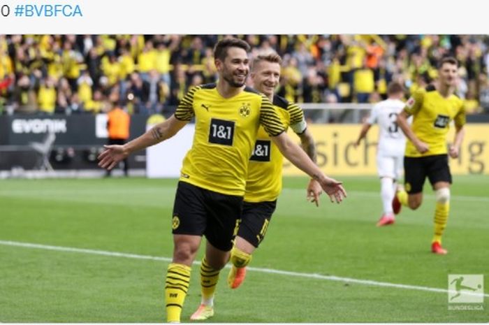 Raphael Guerreiro, membawa Borussia Dortmund menang 2-1 atas Augsburg tanpa diperkuat Erling Haaland pada pekan ke-7 Bundesliga, Sabtu (2/10/2021) di Signal Iduna Park.