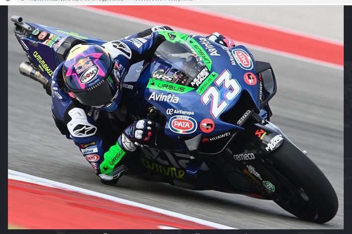 Pembalap Esponsorama Racing, Enea Bastianini, saat mengaspal pada MotoGP Americas 2021 di Circuit of the Americas, Austin, Texas, Amerika Serikat, Minggu (3/10/2021).