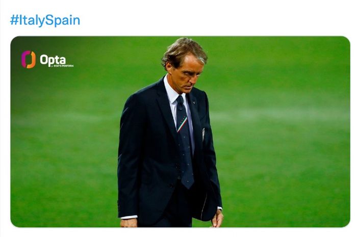 Pelatih Italia, Roberto Mancini, usai laga UEFA Nations League melawan Spanyol, Kamis (7/10/2021) dini hari WIB.