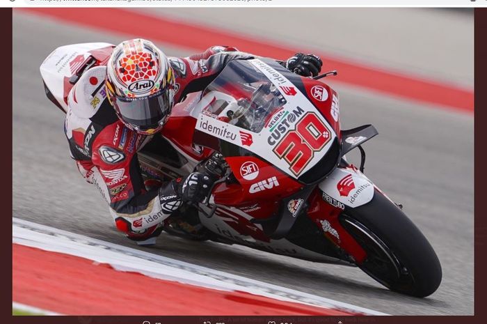 Pembalap LCR Honda, Takaaki Nakagami, saat mengaspal pada MotoGP Americas 2021 di Circuit of the Americas, Austin, Texas, Amerika Serikat, Minggu (3/10/2021).