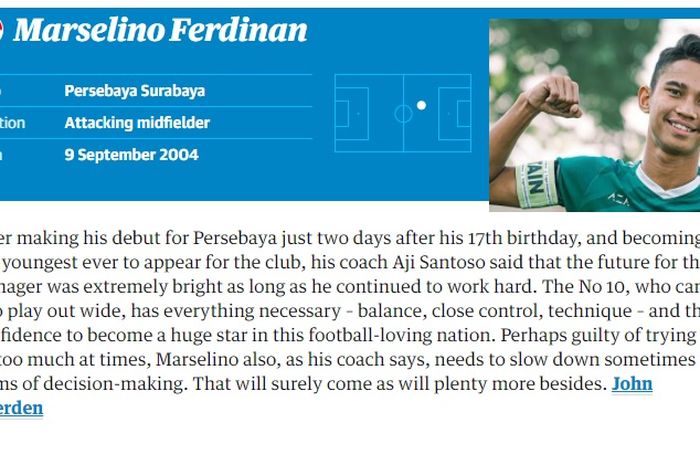 Wonderkid Persebaya Surabaya, Marselino Ferdinan, masuk dalam daftar 60 pemain muda terbaik 2021 versi Guardian.