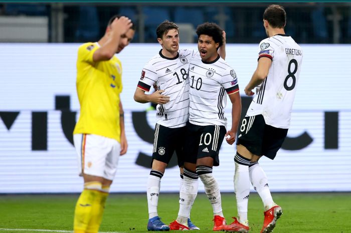 Serge Gnabry sukses mencetak gol ke-20 bagi timnas Jerman pada laga melawan Rumania dalam laga Kualifikasi Piala Dunia 2022 zona Eropa.