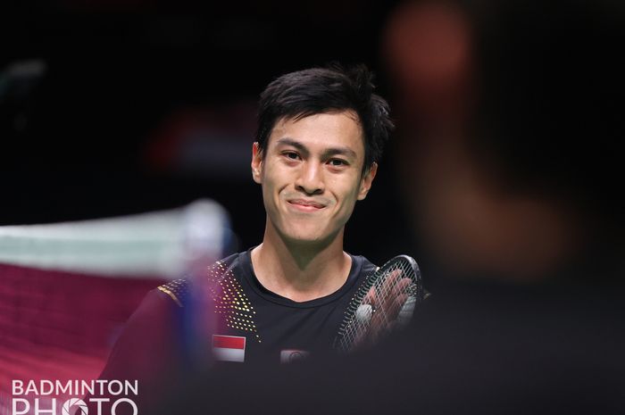 Tunggal putra Indonesia Shesar Hiren Rhustavito usai jadi penentu kemenangan Indonesia atas Taiwan di babak penyisihan Grup A Thomas Cup 2020, Rabu (13/10/2021).