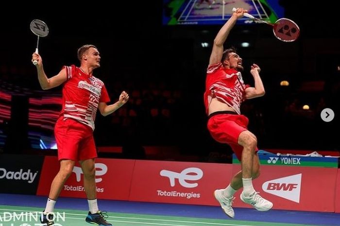 Ganda putra Denmark, Mathias Christiansen/Frederik Soogard ketika tampil di Thomas Cup 2020.