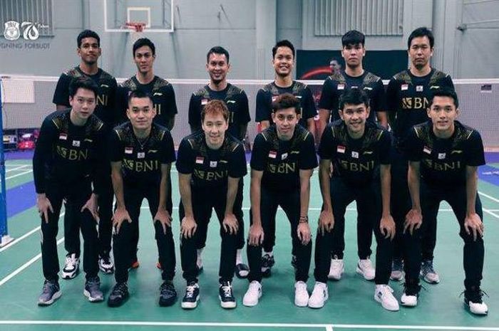 Tim Thomas Cup Indonesia berpose di Aarhus, Denmark.