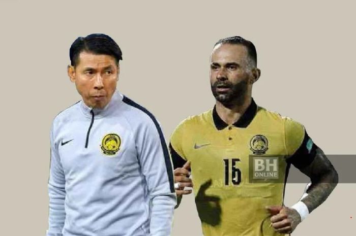 Pelatih Timnas Malaysia Tan Cheng Hoe dan striker naturalisasi Guilherme de Paula.