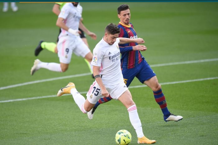 Momen Federico Valverde mencetak gol pada el clasico jilid pertama musim 2020-2021.