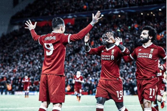 Trio lini depan Liverpool, Roberto Firmino, Sadio Mane, dan Mohamed Salah.