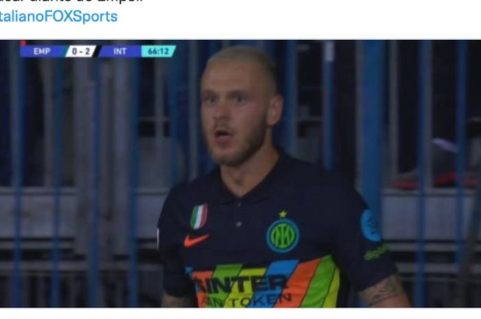 Pemain Inter Milan, Federico Dimarco, mencetak gol melawan Empoli pada laga Liga Italia, Kamis (28/10/2021)