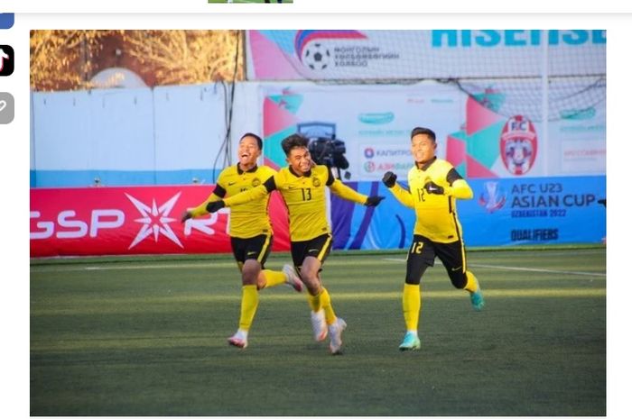Para pemain Timnas U-23 Malaysia ketika merayakan gol pada Kualifikasi Piala Asia U-23 2022.