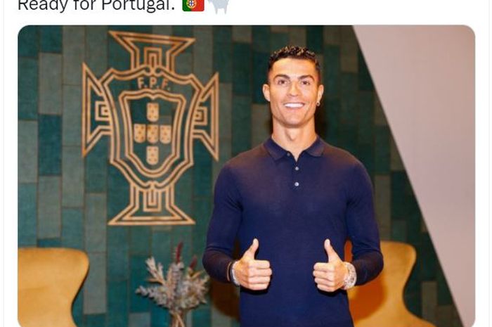Cristiano Ronaldo berpose saat dalam tugas membela timnas Portugal.