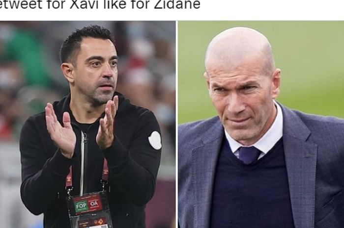 Pelatih Barcelona, Xavi Hernandez, dan mantan pelatih Real Madrid, Zinedine Zidane.