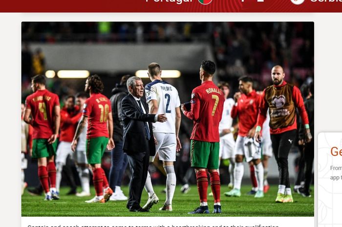 Cristiano Ronaldo terlihat marah-marah kepada pelatihnya, Fernando Santos, usai Timnas Portugal kalah tipis dari Timnas Serbia.