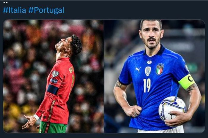 Cristiano Ronaldo (kiri, kapten Portugal) dan Leonardo Bonucci (Italia) harus ikhlas masuk play-off kualifikasi Piala Dunia 2022 zona Eropa.