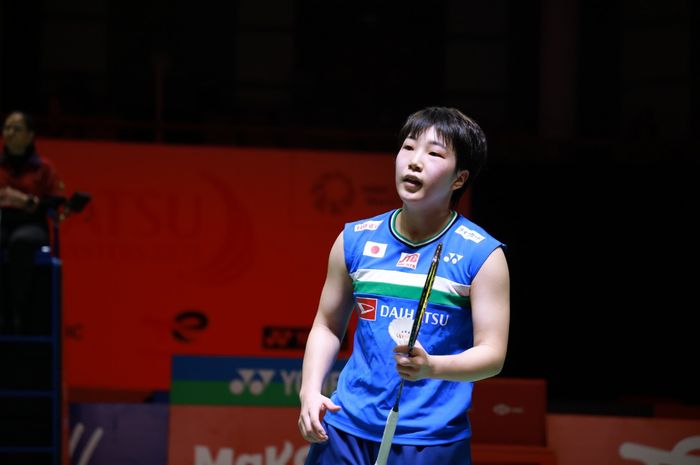 Pemain tunggal putri Jepang, Akane Yamaguchi, saat bertanding di semifinal Indonesia Masters 2021, di The Westin Resort, Nusa Dua, Bali, Sabtu (20/11/2021).