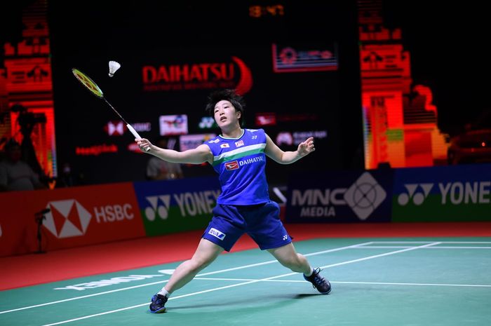 Pebulu tangkis tunggal putri Jepang, Akane Yamaguchi, pada semifinal Indonesia Masters 2021 di Bali International Convention Centre, Sabtu (20/11/2021).