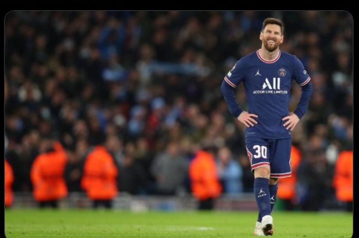 Ekspresi megabintang Paris Saint-Germain, Lionel Messi, dalam laga melawan Manchester City