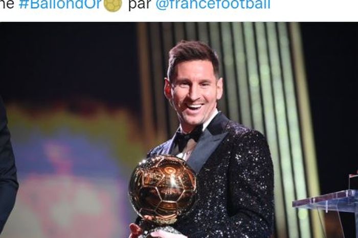Megabintang Paris Saint-Germain dan timnas Argentina, Lionel Messi, menyampaikan ucapan singkat usai menang Ballon d'Or ke-7.