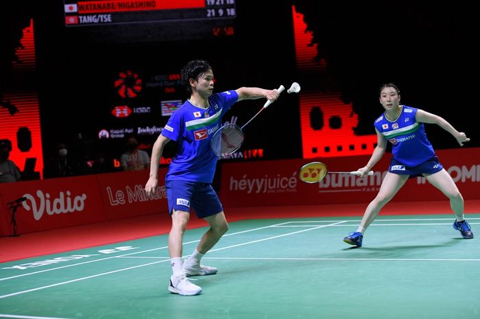 Pasangan ganda campuran Jepang, Yuta Watanabe/Arisa Higashino, pada semifinal BWF World Tout Finals 2021 di Bali International Convention Centre, Nusa Dua, Sabtu (4/12/2021).