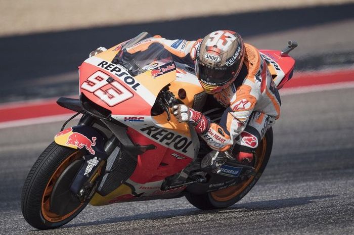 Marc Marquez saat berlaga pada MotoGP Amerika 2021. Mirco Lazzari gp/Getty Images/AFP (Photo by Mirco Lazzari gp / GETTY IMAGES NORTH AMERICA / Getty Images via AFP)(MIRCO LAZZARI GP) 