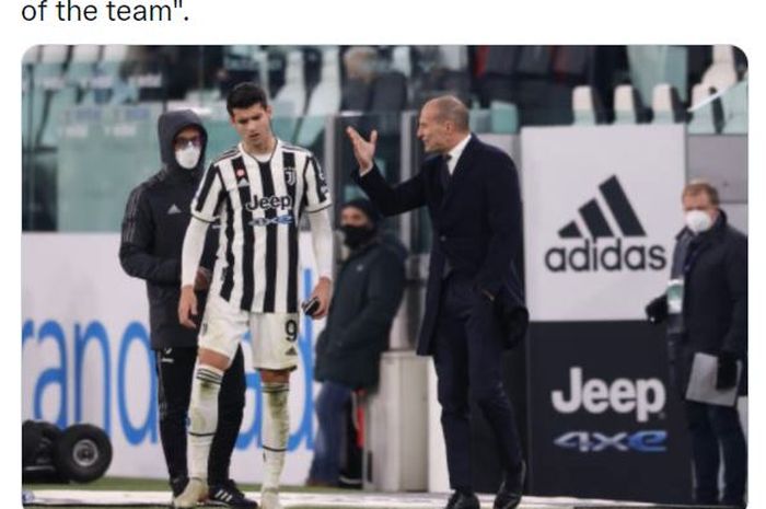 Alvaro Morata terlibat adu mulut dengan Massimiliano Allegri dalam partai Juventus vs Genoa di Liga Italia (5/12/2021).