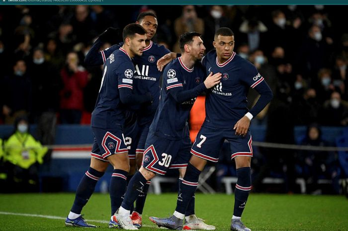 Momen Lionel Messi dan Kylian Mbappe cetak brace pada laga Paris Saint-Germain kontra Club Brugge pada matchday ke-6 Grup A Liga Champions 2021-2022.