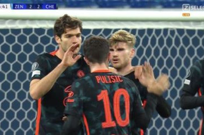 Striker Chelsea, Timo Werner usai mencetak gol ke gawang Zenit St. Petersburg dalam macthday 6 grup H Liga Champions, di Saint-Petersburg Stadium, Rabu (8/12/2021) atau Kamis dini hari WIB.