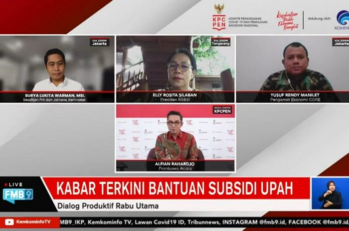 Dialog Produktif KPCPEN Kabar Terkini Bantuan Subsidi Upah, Rabu (15/12/2021).