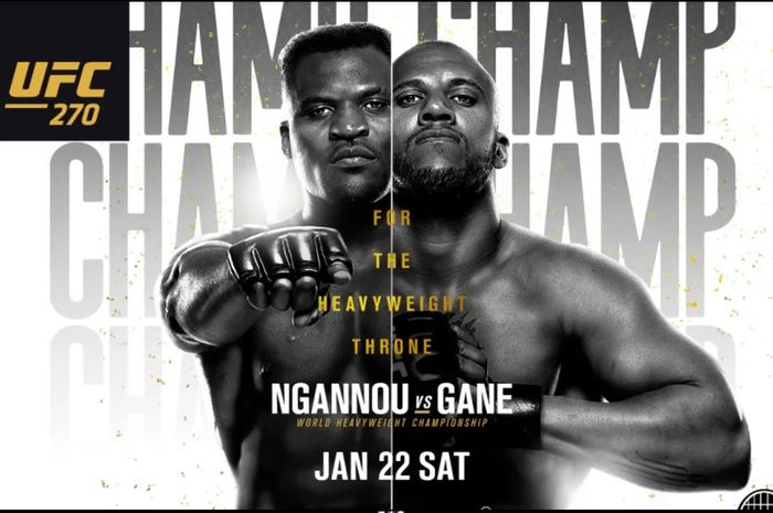 Francis Ngannou vs Ciryl Gane di UFC 270 pada 22 Januari 2022.