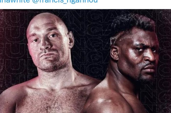 Juara tinju kelas berat, Tyson Fury (kiri), dan raja kelas berat UFC, Francis Ngannou (kanan)