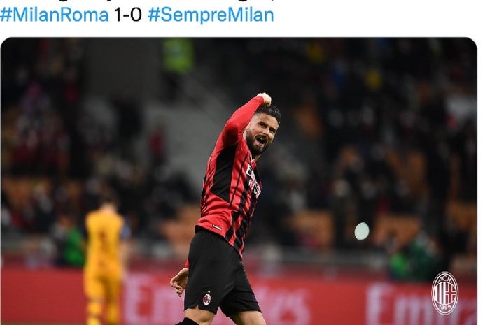 Penyerang AC Milan, Olivier Giroud, mencetak gol via penalti ke gawang AS Roma dalam pertandingan Liga Italia pekan ke-20, Kamis (6/1/2022) waktu setempat di San Siro.