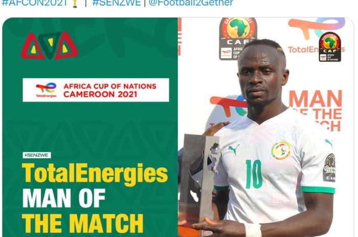 Sadio Mane menjadi Man of the Match dalam kemenangan 1-0 Senegal atas Zimbabwe di Piala Afrika 2021, Senin (10/1/2022).