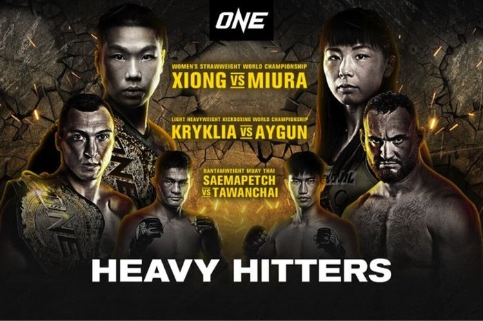 Poster ONE Championship: Heavy Hitters yang akan berlangsung pada Jumat (14/1/2022) di Singapore Indoor Stadium.