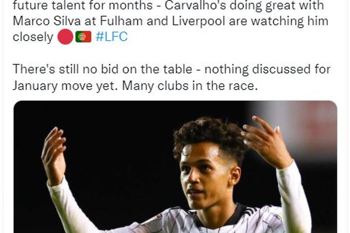 Liverpool dikabarkan menjadikan gelandang muda Fulham, Fabio Carvalho seagai target tunggal di bursa transfer musim dingin 2022 ini.