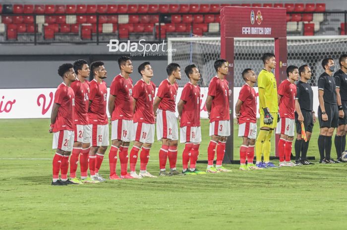 Skuat timnas Indonesia (skuad timnas Indonesia) di Stadion Kapten I Wayan Dipta, Gianyar, Bali, 27 Januari 2022.