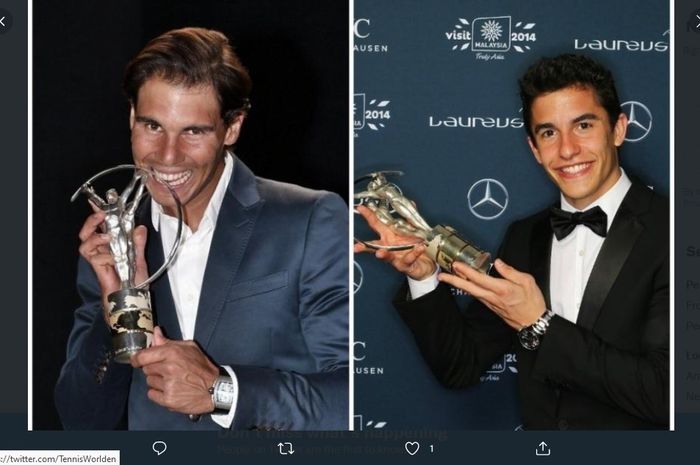 Kolase foto jawara tenis, Rafael Nadal (kiri), dan jawara MotoGP, Marc Marquez. Marquez mengaku mengidolakan Nadal.