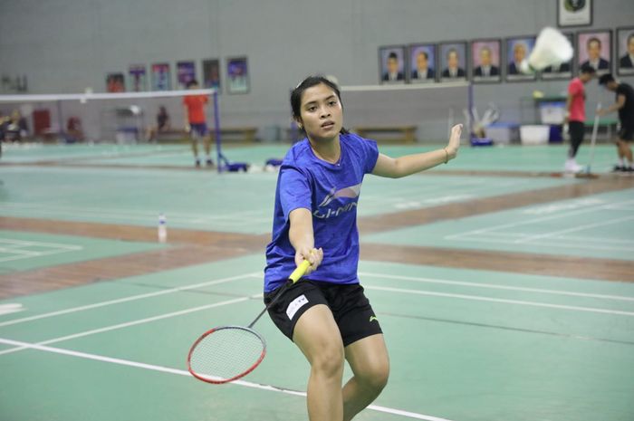 Pebulu tangkis tunggal putri Indonesia, Gregoria Mariska Tunjung, berlatih di pelatnas Cipayung Jakarta Timur jelang Kejuaraan Beregu Asia 2022.