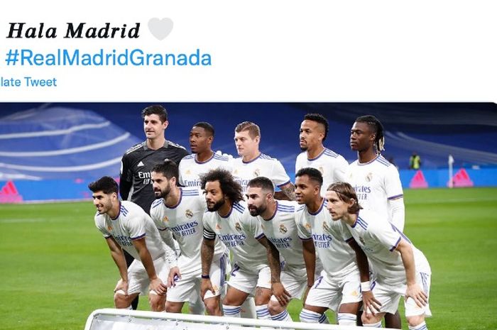 Skuad Real Madrid saat menghadapi Granada, Minggu (6/2/2022) atau Senin dini hari di Santiago Bernabeu, Madrid, Spanyol.