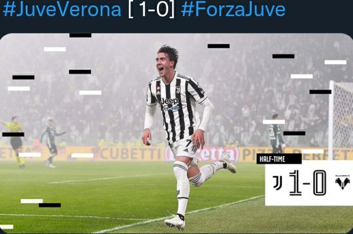 Striker baru Juventus, Dusan Vlahovic, merayakan gol ke gawang Hellas Verona pada laga lanjutan Liga Italia di Allianz Stadium, Minggu (6/2/2022).