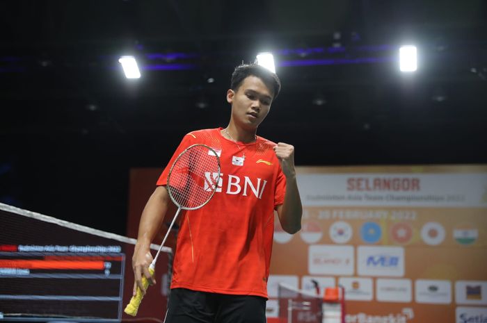Pemain tunggal putra Indonesia, Christian Adinata pada laga pertama Kejuaraan Beregu Asia 2022, Selasa (15/2/2022)