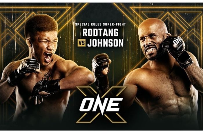 Poster duel dengan aturan campuran Muay Thai dan MMA antara Rodtang Jitmuangnon melawan eks raja UFC, Demetrious Johnson di ONE X pada 26 Maret 2022.